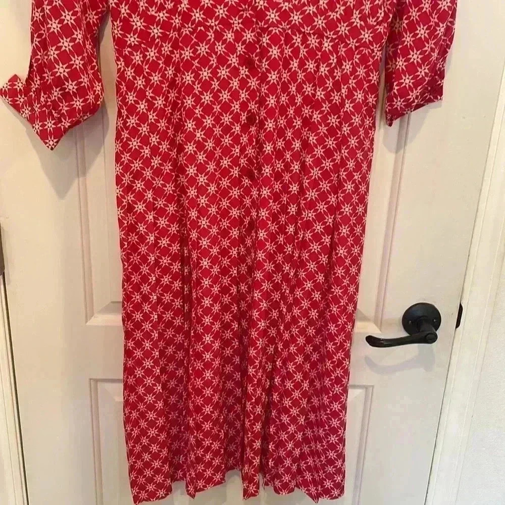 Vtg NWT Halston III Star Print Button Up Maxi Dress Fuchsia Shoulder Pads Sz 14 - Picture 3 of 9